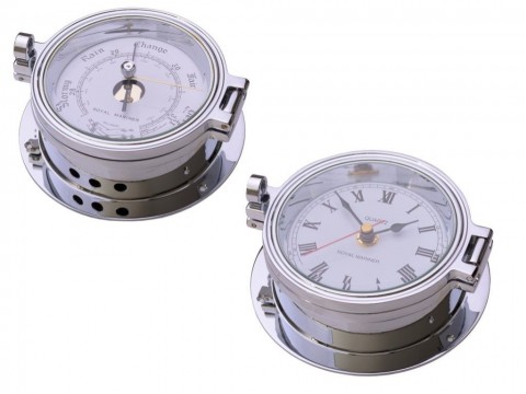 Chrome Baro. + 12 Hour Clock Roman Numerals 140mm